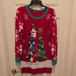 Christmas Holiday Red Penguin Festive Bling Sweater